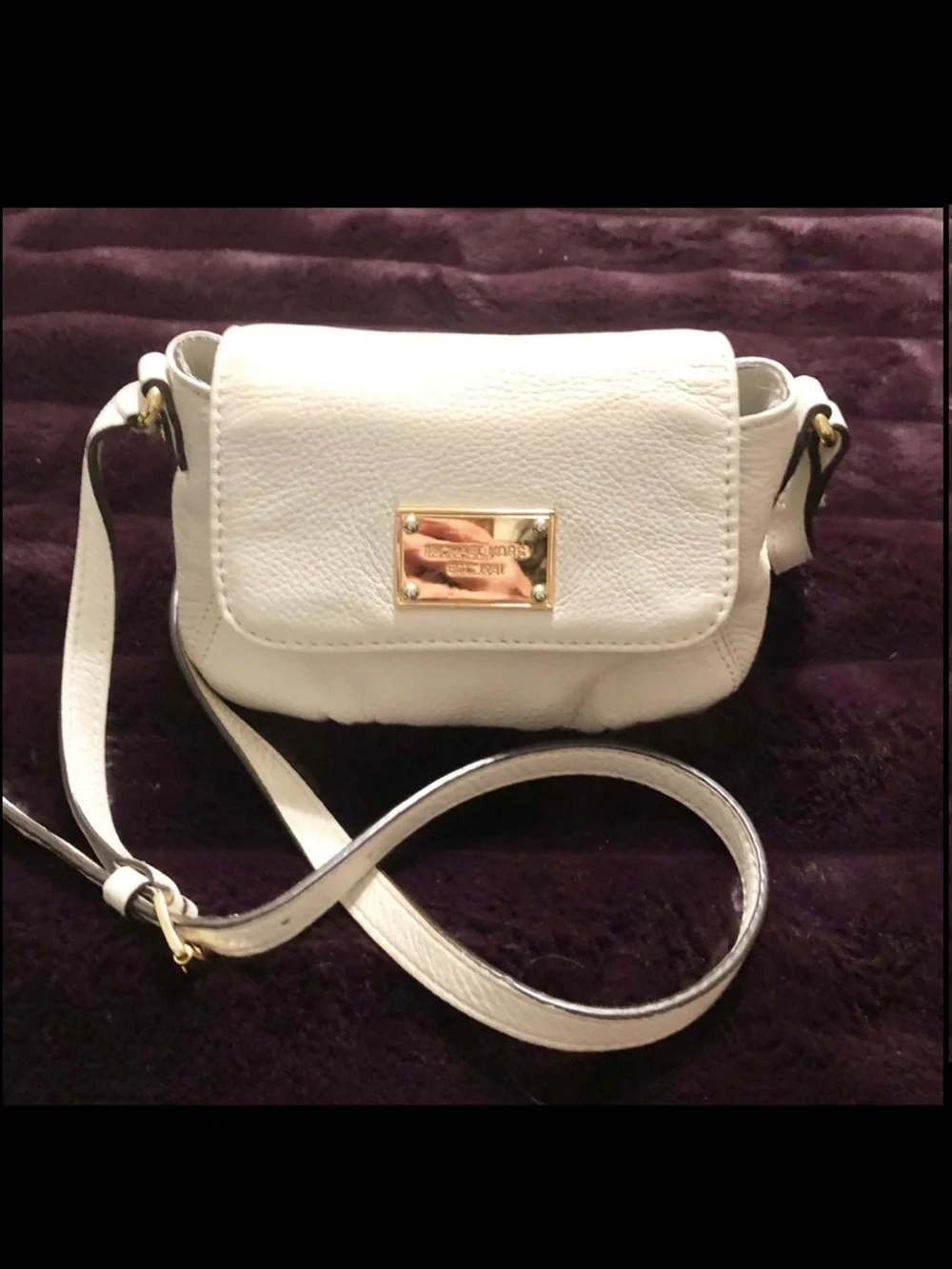 Michael Kors Cream Pebbled Leather Crossbody with Gold Plaque